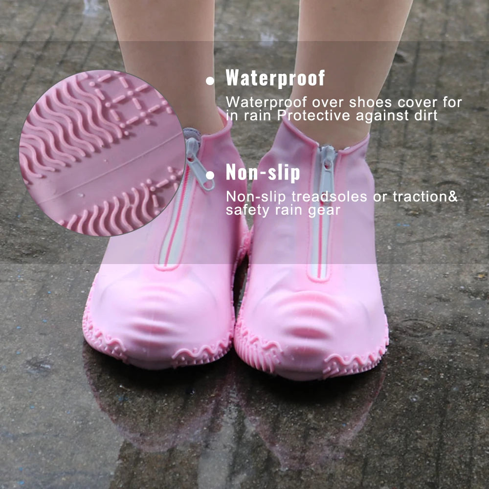 Waterproof Zipper Silicone Shoe Cover Rain Boots Unisex Outdoor Solid Non-Slip Wear-Resistant Reusable Shoe Cover