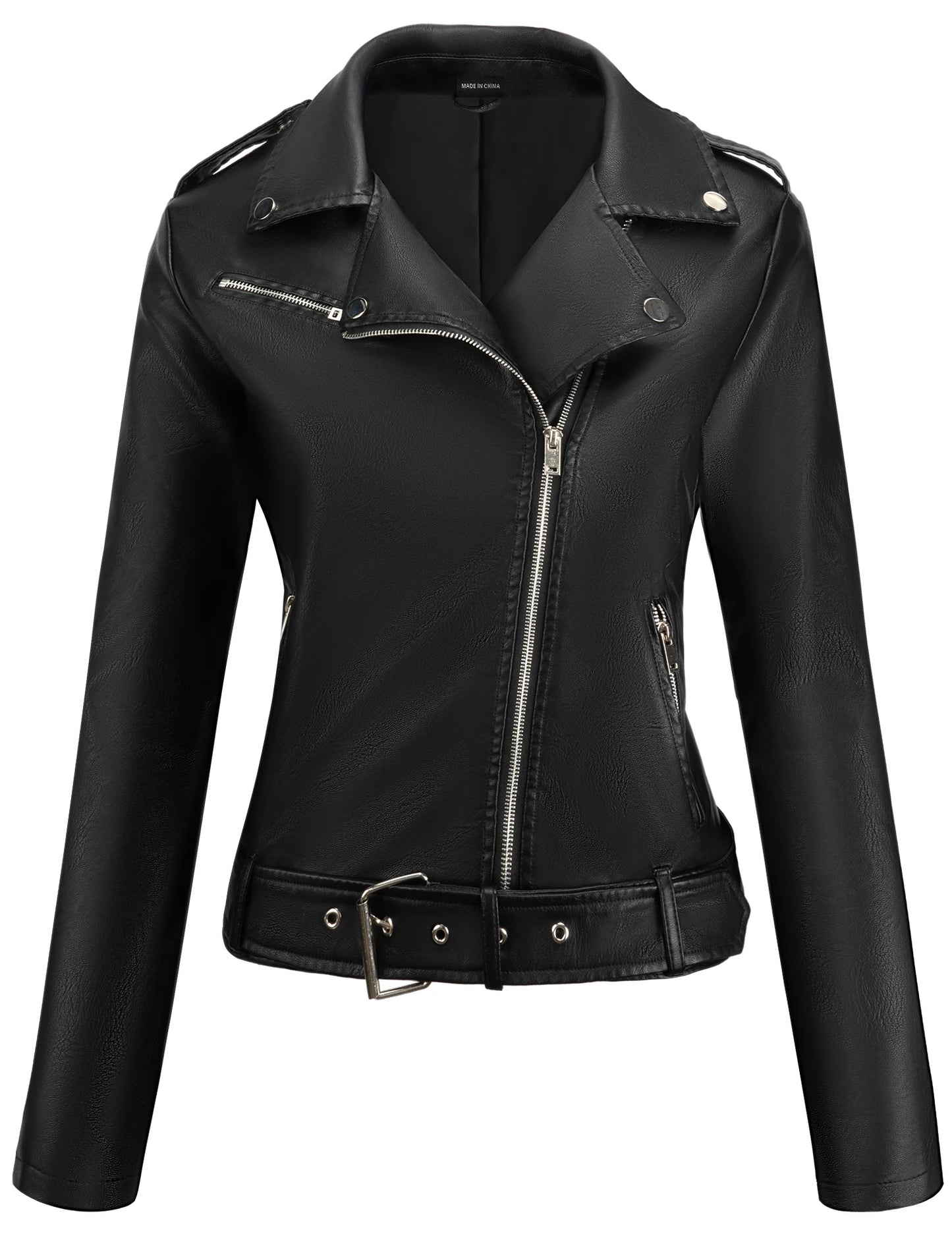 Faux Leather Jacket Black Motorcycle Moto Biker Short Coat