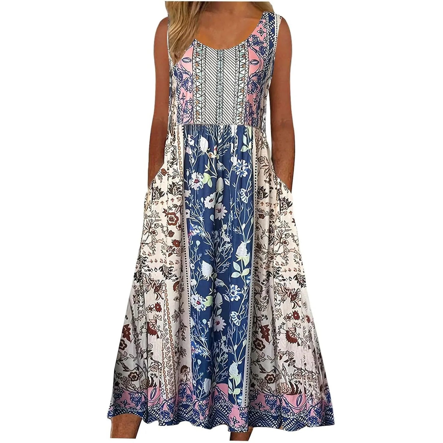 Print sleeveless pullover dress women casual plus-size dress