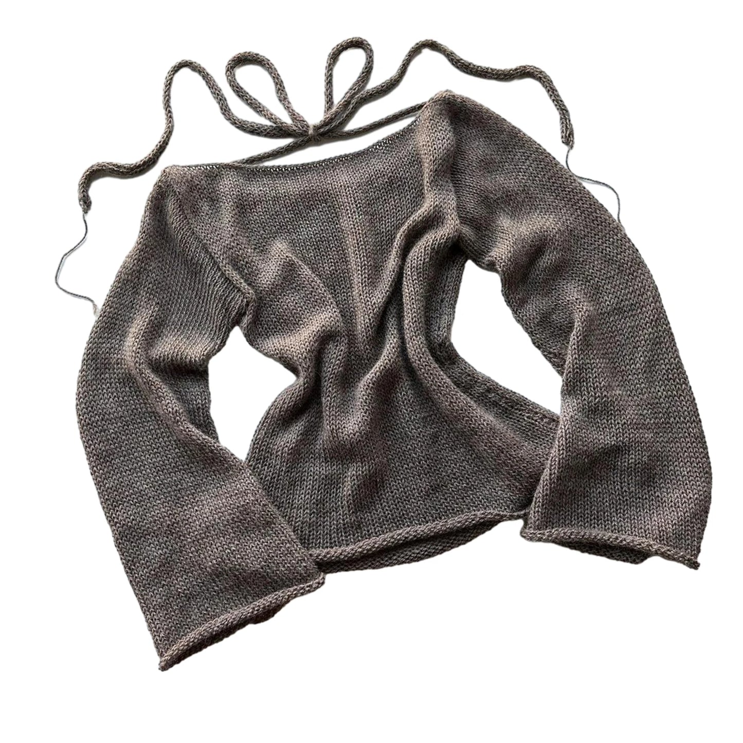 Fashion Women's T-shirt Tie Back Sweaters Long Sleeve Boat Neck Solid Color Knit Pullover Casual Tops Streetwear