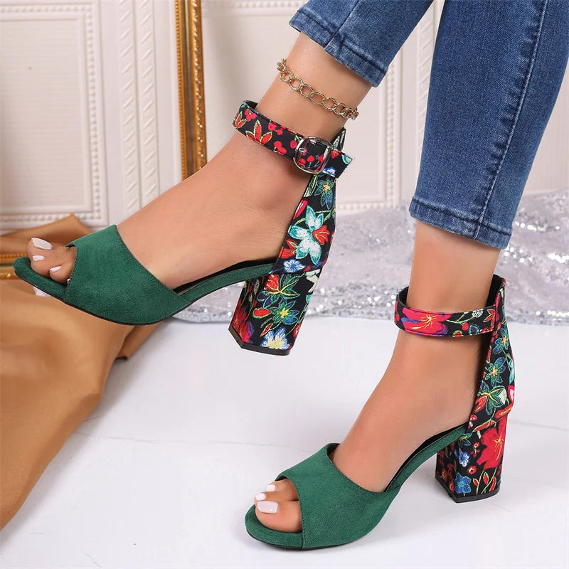 High Heels Ankle Strap Flower Plateaus Pumps Peep Toe