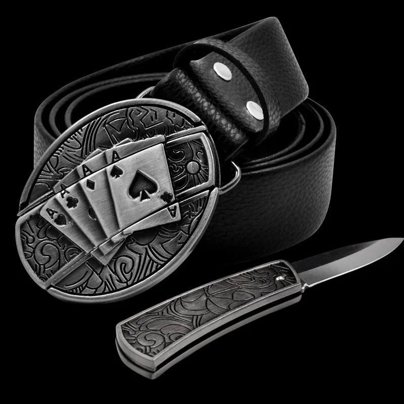 Adult Carved Invisible Knife Buckle Waist Belt Adjustable Personality Genuine Waist Belt