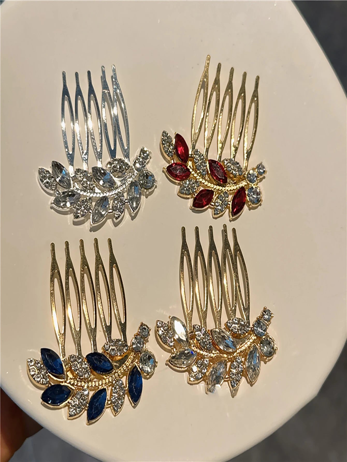 Luxury Rhinestone Hair Flower Leaf Small Hair Combs Hairpin Women Girls  Elegant Hair Accessories