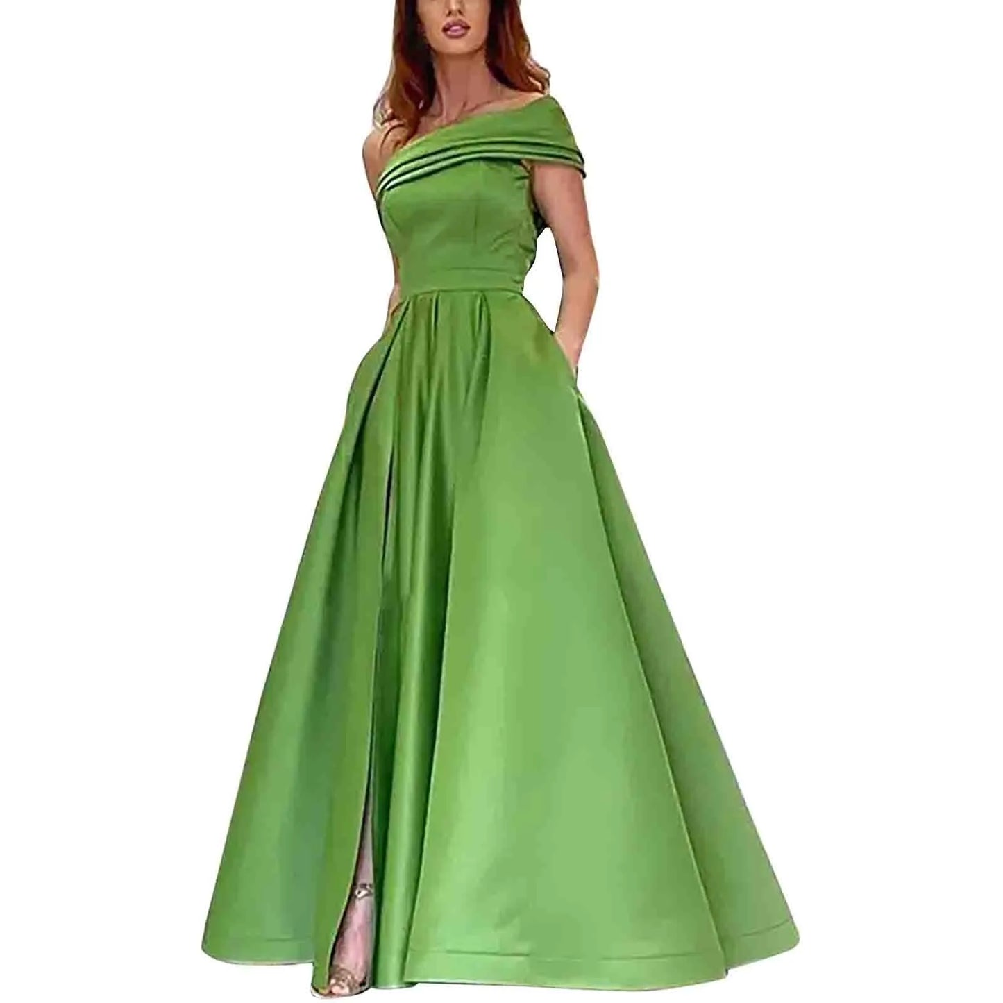 Sexy Strapless Satin Evening Dress for Women Luxury and Elegant One-shoulder Dress High Slits
