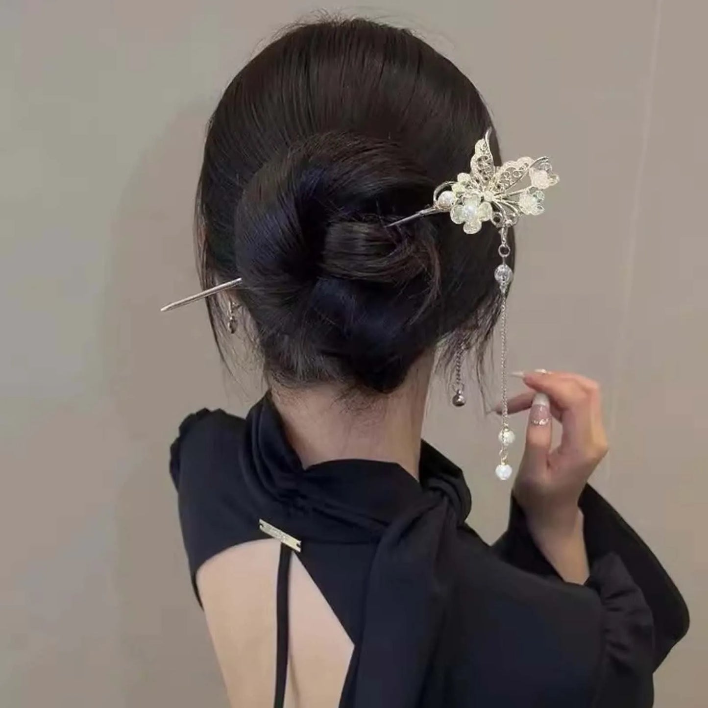 Classic Hair Stick Peach-blossom Hair Chopsticks Gold Plated Prong Updo Chignon Hairpin For Women Chinese Style
