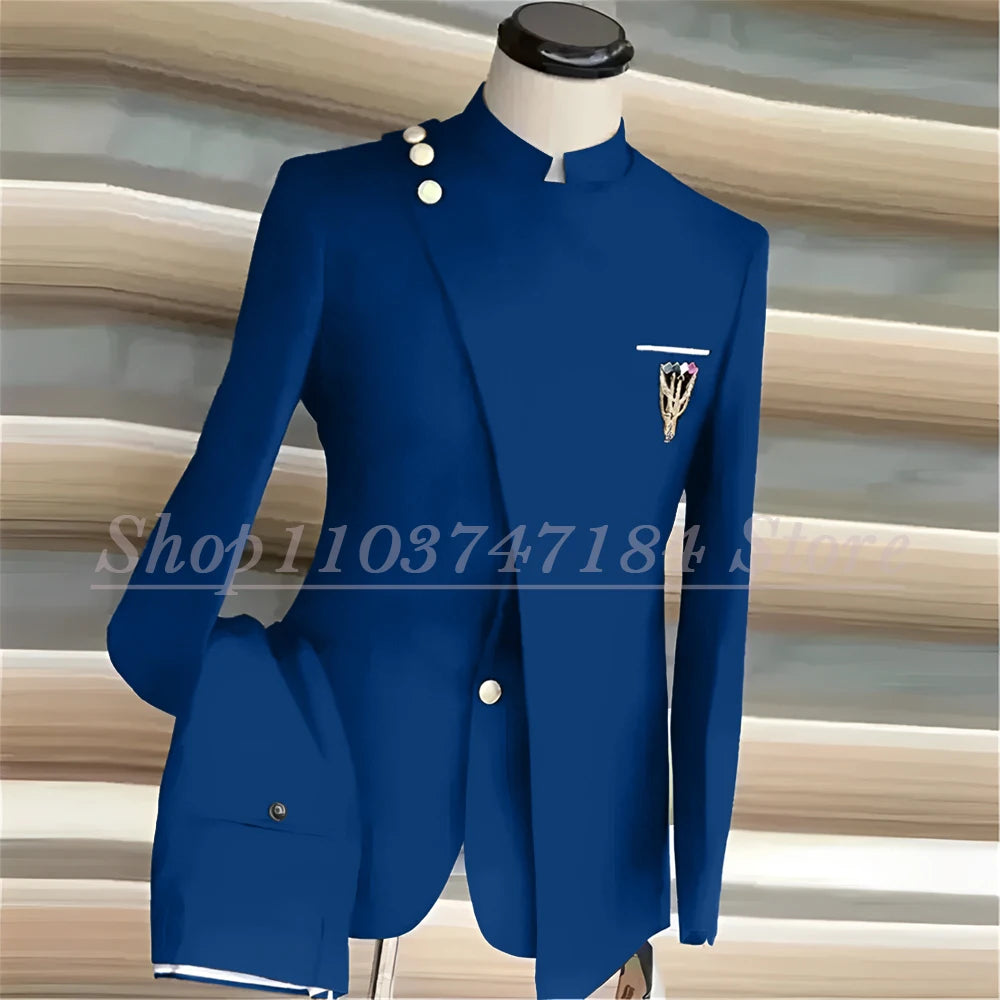 Men's Suits Single Breasted Stand Lapel Blazer  Formal Occasion Party 2 Piece Jacket Pants
