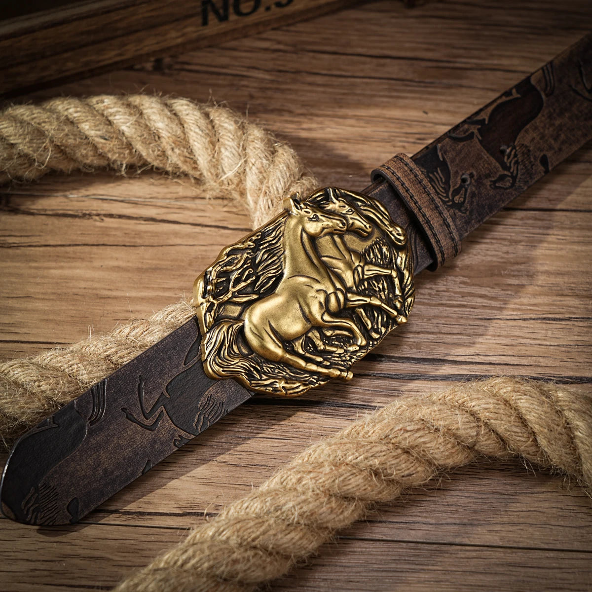 Western Cowboy PU Leather Belt  Waist Strap Horse Decoration Animal Engraved for Jeans