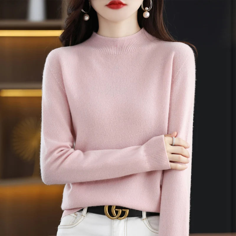 100% Pure Wool Half Turtleneck Pullover In Cashmere Sweater Women's Casual Knit Top Women's Coat