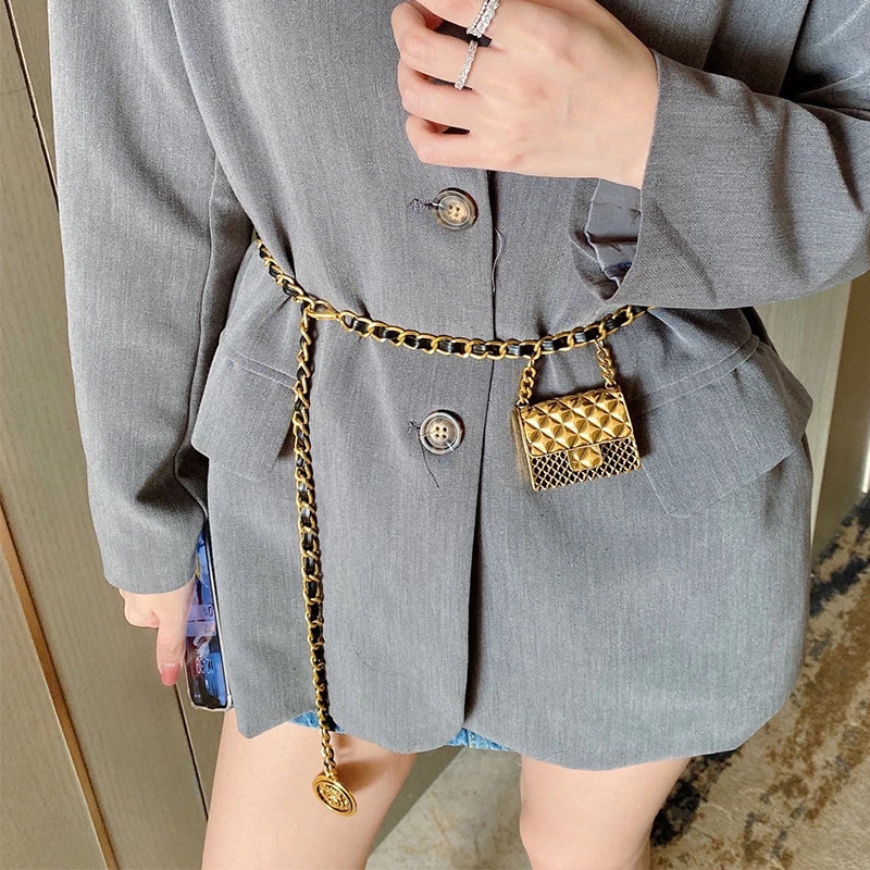 Fashion Gold Chain Bag Charm Belt Female Waist Designer Belts For Women High Quality Luxury Brand Long Waistband