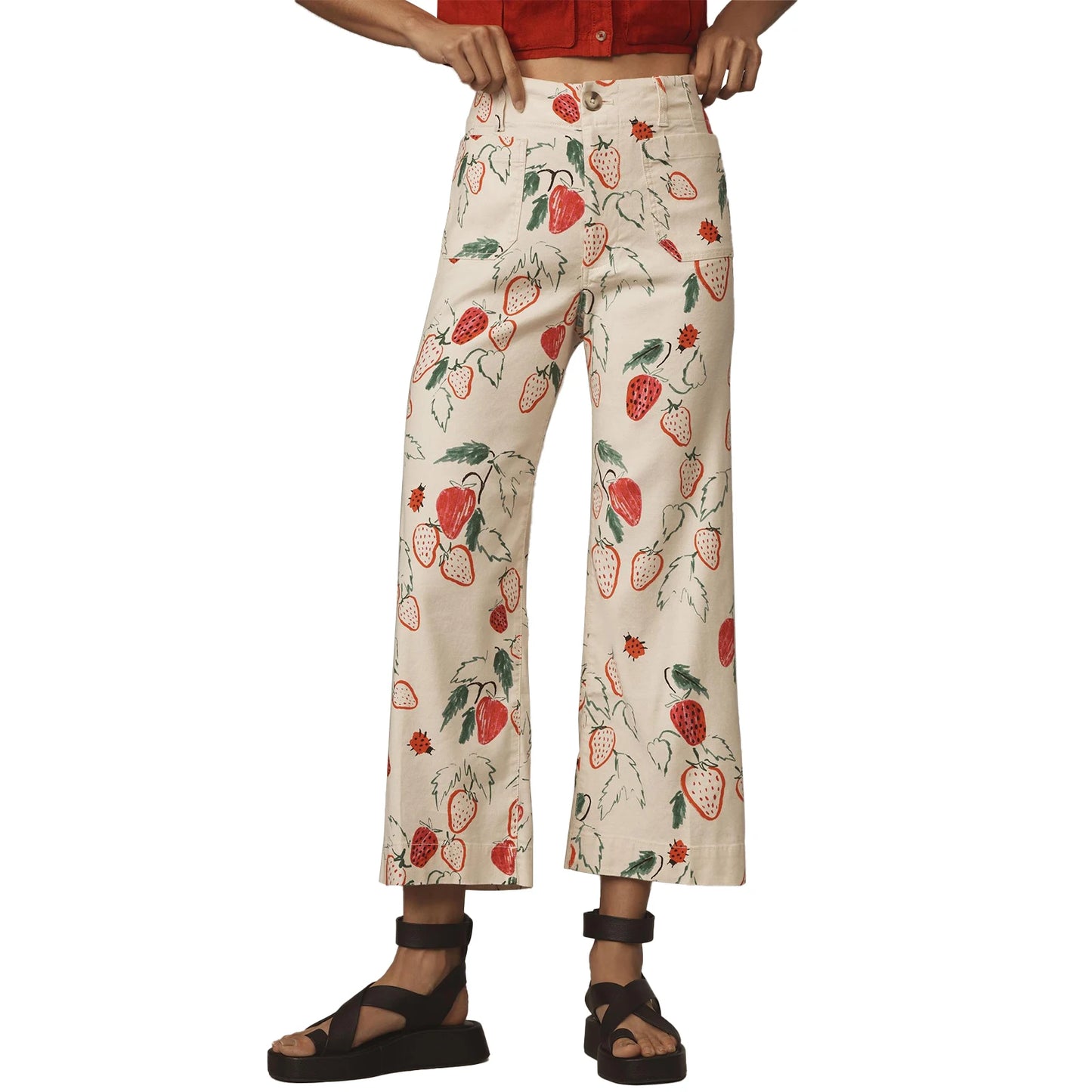Women High Waisted Wide Leg Denim pants with Fun Floral Print Detailing for Chic Office and Street Style Wear
