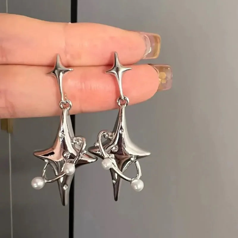 Simple Silver Color Star Earrings for Women Opal Stone Heart Hoop Earrings  Daily Wear Jewelry