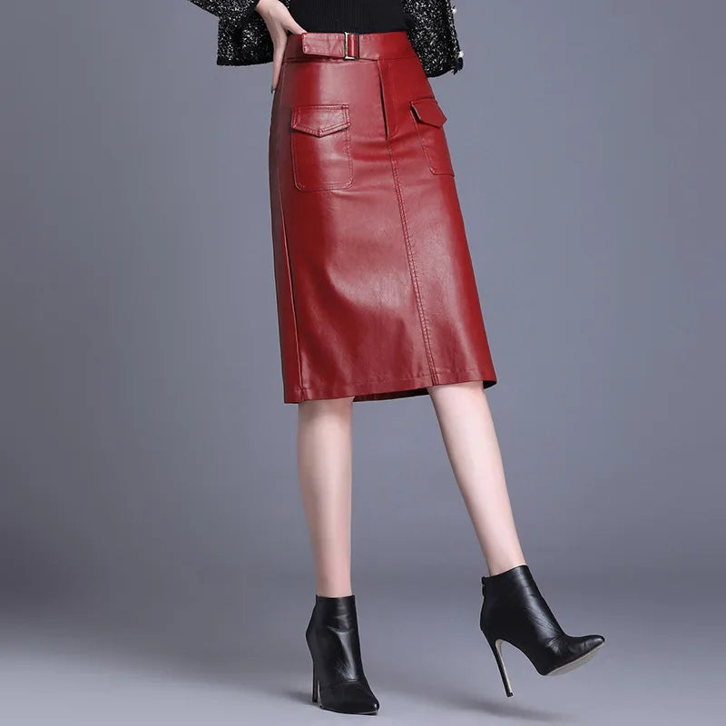 Knee Length  Leather Skirt