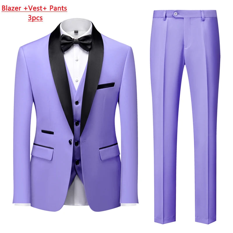 Men's Casual Business Have Smoking Suit High End Brand Boutique Fashion Blazer Vest Pants Groom Wedding Dress Party Suit