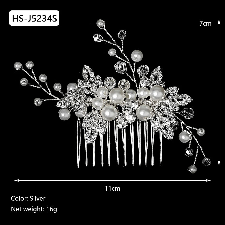 Silver Color Rhinestone Hair Comb Pearl Crystal Hair Accessories Ornament Prom Bridal Flower Headpiece Jewelry