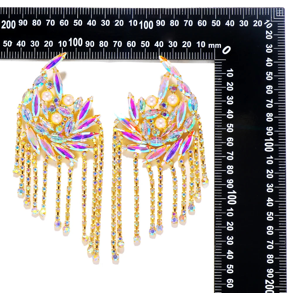Imitation Pearl Tassel Earrings Fashion Statement Rhinestone Earrings Stud
