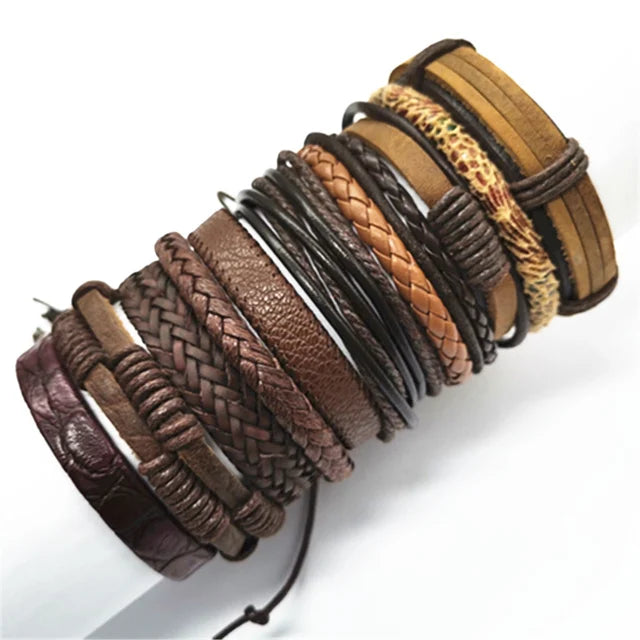 10 Pcs/set Black Wrap Woven New Fashion Handmade Men Bracelets Male Women Leather Bracelets Men Bangle