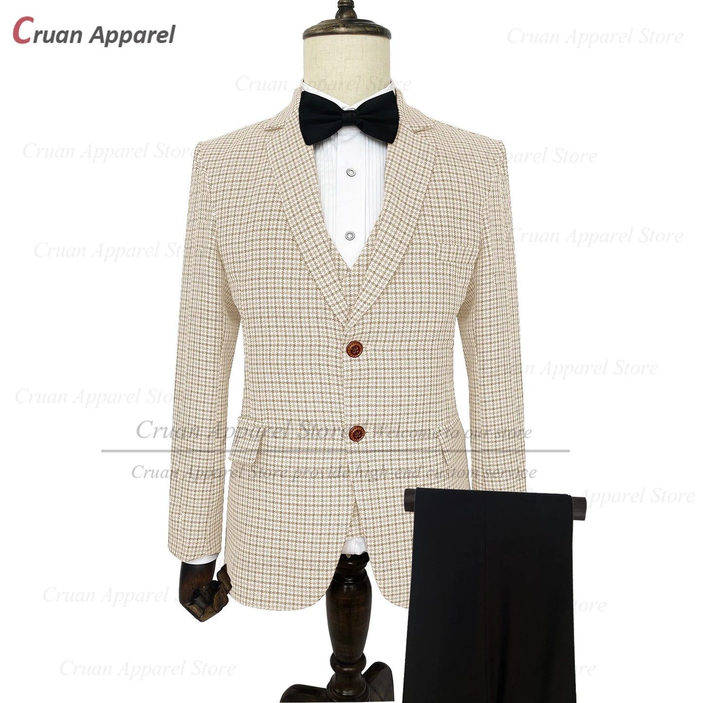 Classic Suit Sets For Men Fashion Checkered Blazer Vest Pants 3 Pieces Formal Party Tailor-made Elegant Slim Fit Costumes