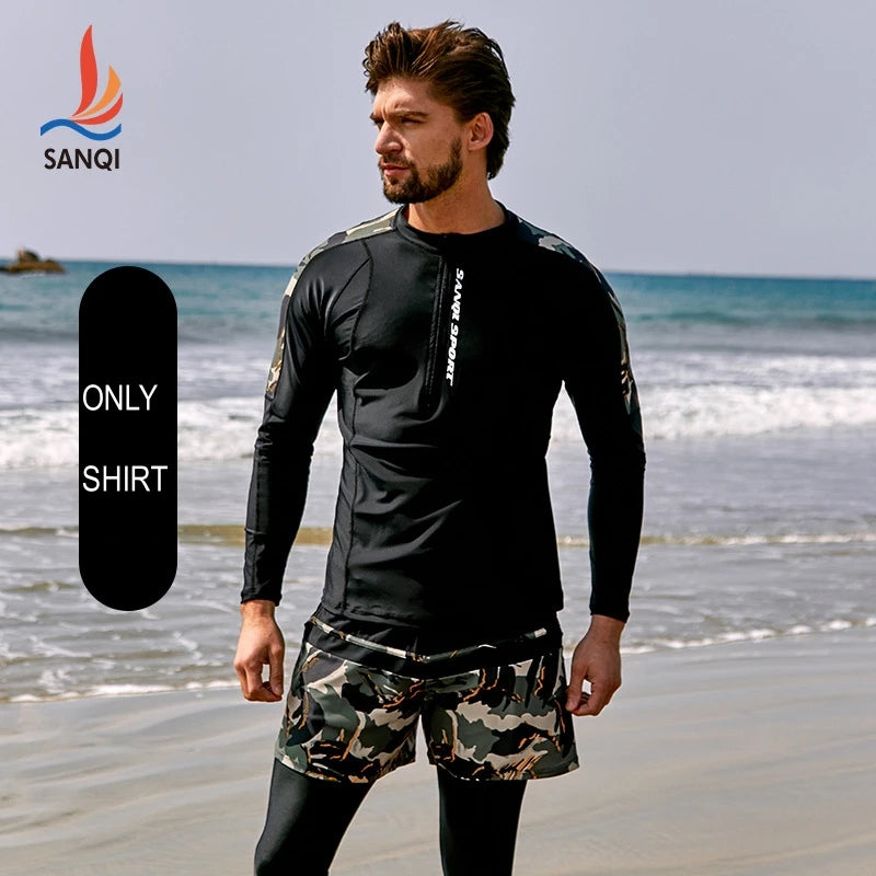 Men 3Pcs Long Sleeve Quick-Dry Water Sports Surfing Beach Rash Guard Professional WaterProof Outdoor Athletic Bathing SwimWear