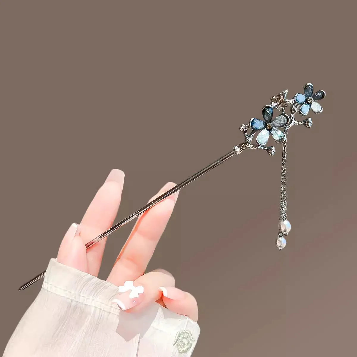 Classic Hair Stick Peach-blossom Hair Chopsticks Gold Plated Prong Updo Chignon Hairpin For Women Chinese Style