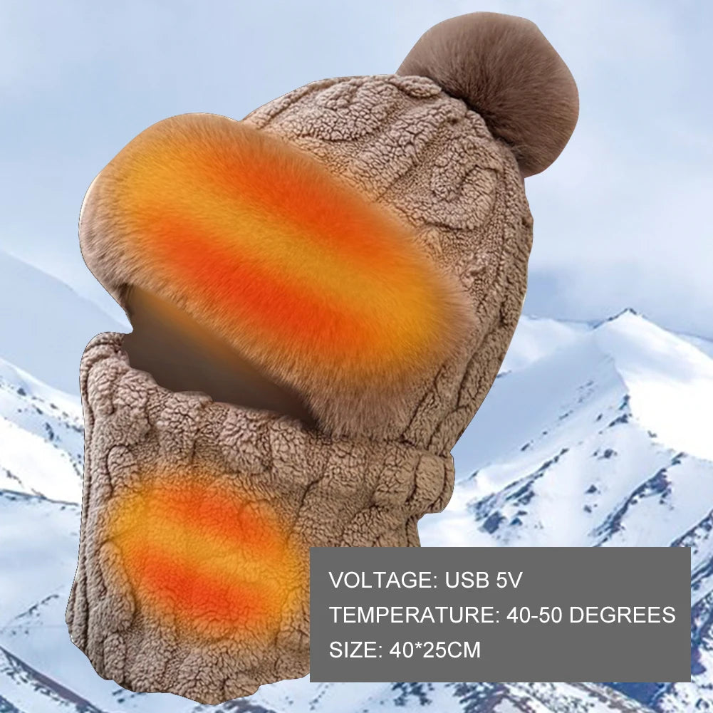 Heated Neck Warmer Cap USB Half Finger Gloves And USB Electric Plush Beanie Hat Scarf  Ear Protection Windproof Warmer Scarf Hat