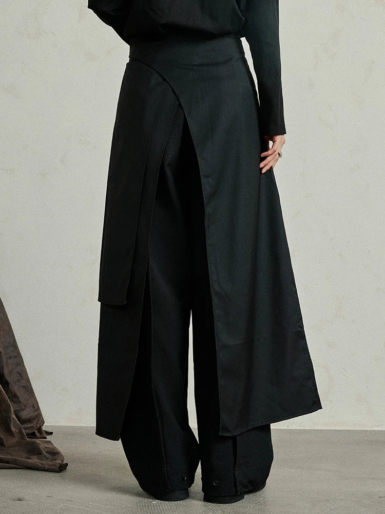 High Waist Black Irregular Slit Hem Layers Spliced Long Half-body Skirt
