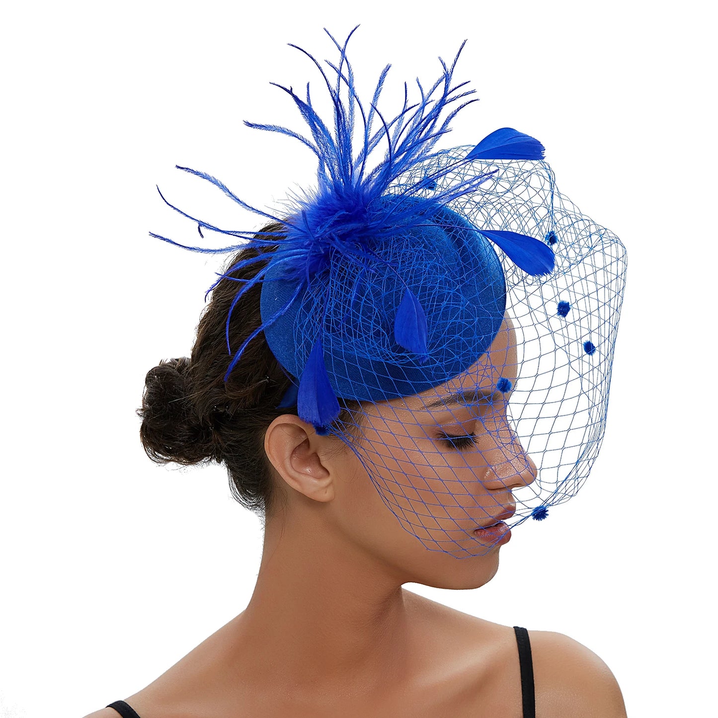 Women's Felt Fascinator Hat Fishnet Veil Small Plush Wave Point Decor Hair Clips Cocktail Headwear Fascinator