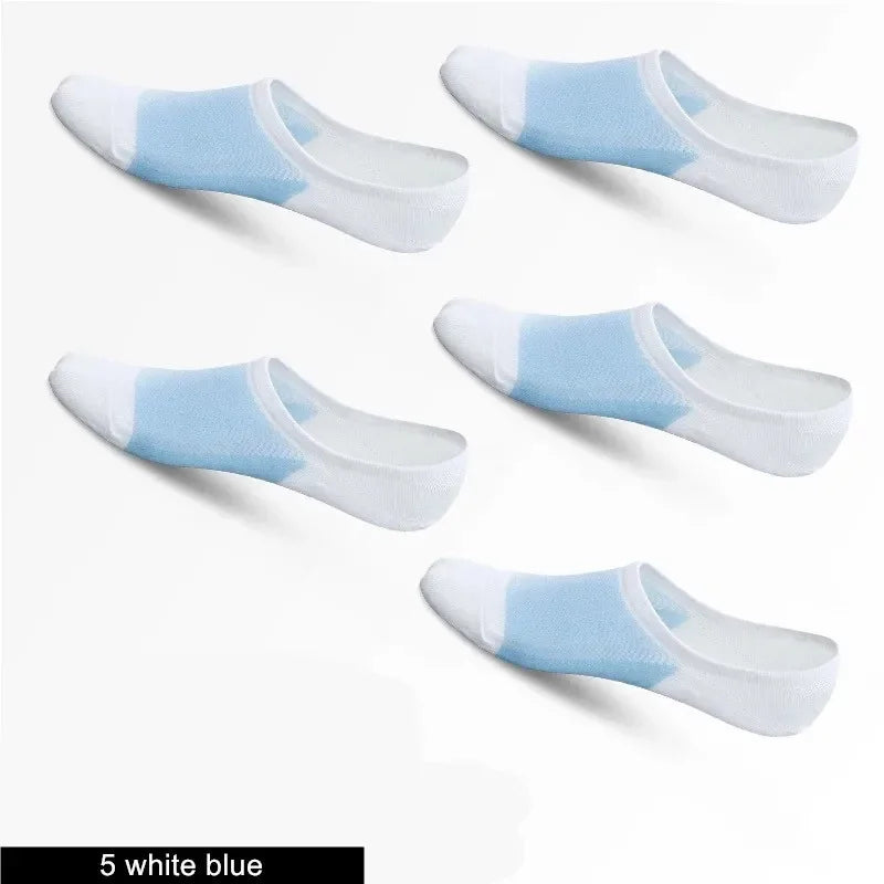5 Pairs/pack Man Style Mesh Breathable Short Socks Male Sweat-absorbent Silicone Cotton Socks Men's Invisible Socks