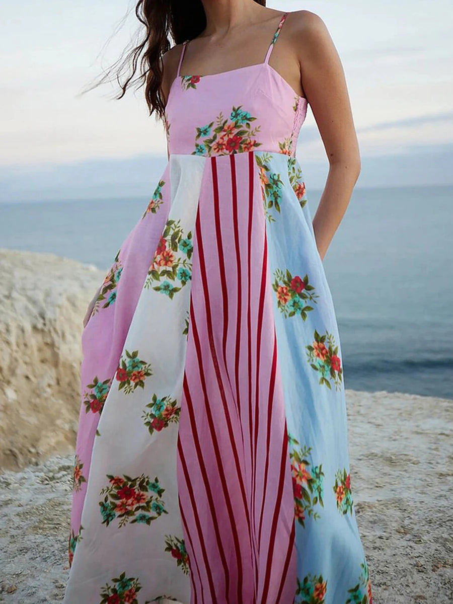 Women s Elegant V-Neck Maxi Dress with Ruffle Hem and Adjustable Spaghetti Straps for Summer Beach Wedding Party
