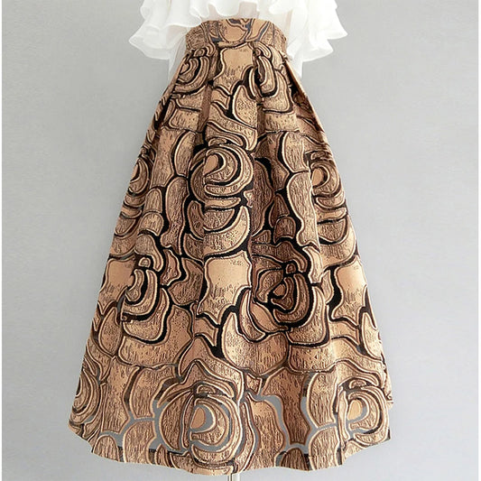 Zipper Spliced Gauze Folds Vintage Skirt Loose Office  High Waist