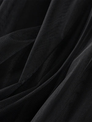 Women’s Tulle Long Skirts Elastic High Waist Ruffle Hem Fluffy A-line Midi Skirts