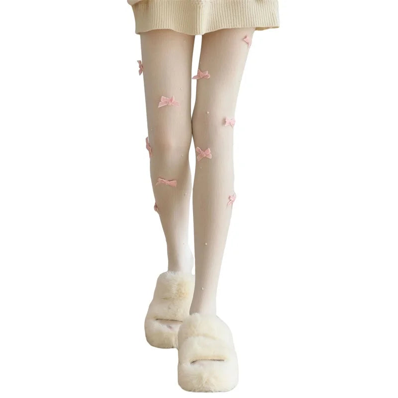 Fashion Thigh High Socks with Sheer Bow Tie Up Detail - Trendy Stockings