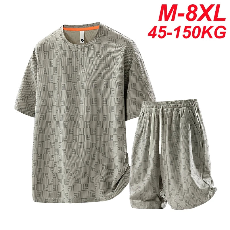 Plus Size 8xl Summer Men's Tracksuits Sets Fashion Casual Quick Dry T-Shirts Shorts Suits Male Oversize 7xl 6xl Sportswear