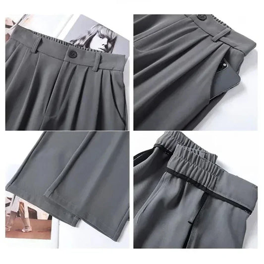 Women Full Length Pants Baggy High Waist Wide Leg Solid Color Trousers Lady Straight Leg  Classic Office  Slacks