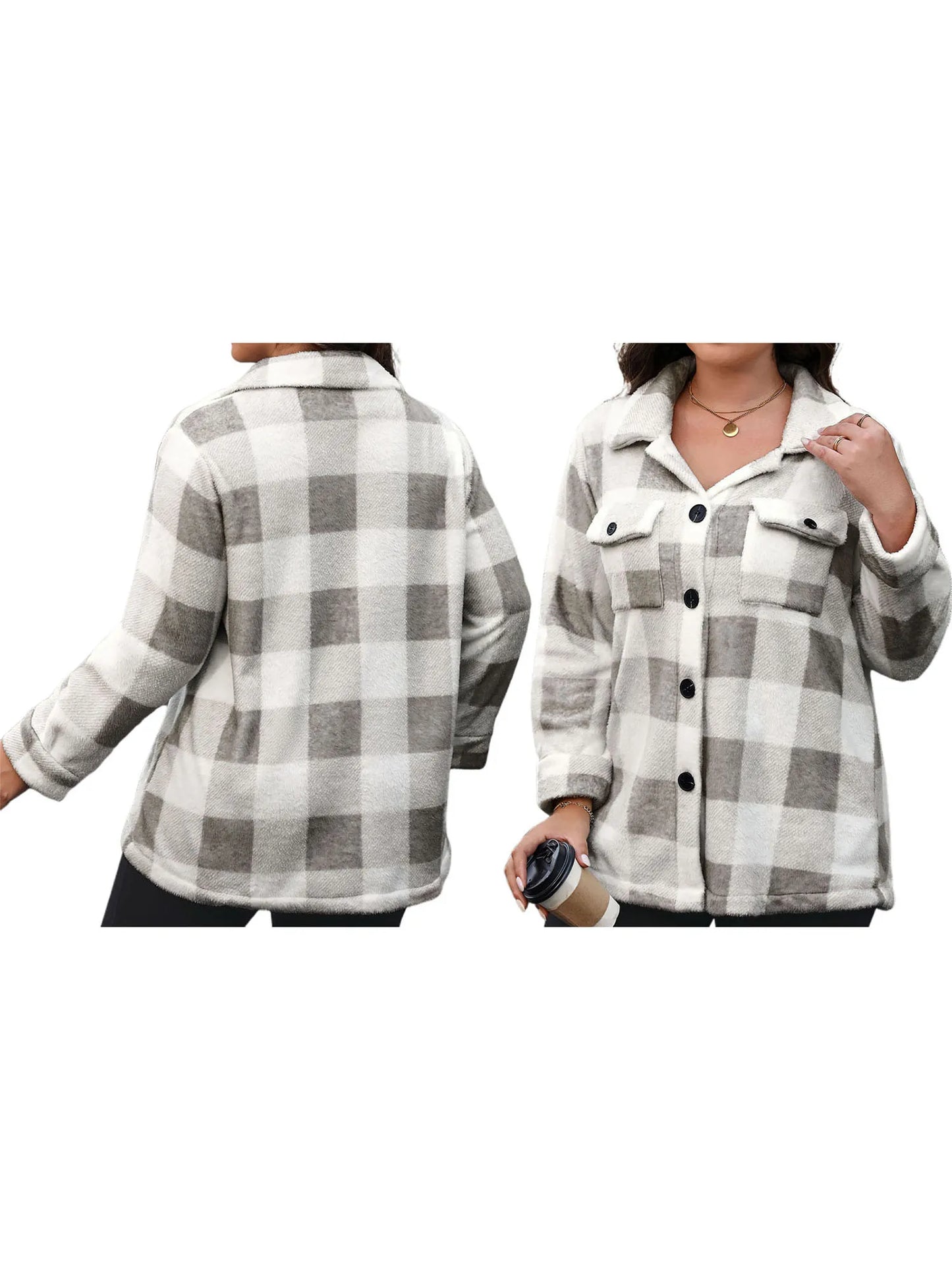 Plaid Coat Stylish Long Sleeve Turn-down Collar Button Closure