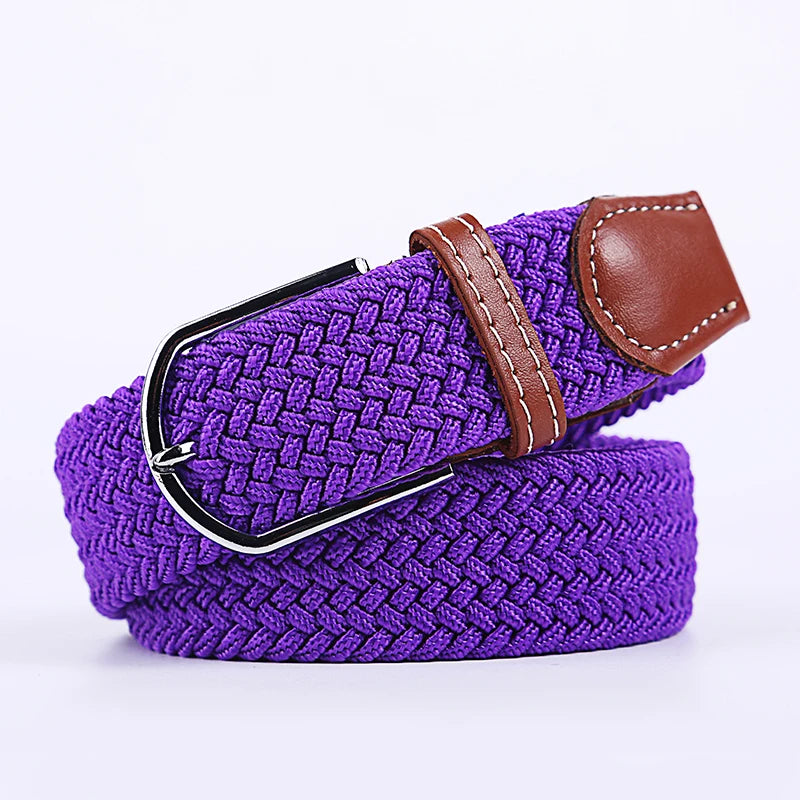 Casual Knitted Pin Buckle Belt Woven Canvas Elastic Expandable Braided Stretch Belts Women Jeans