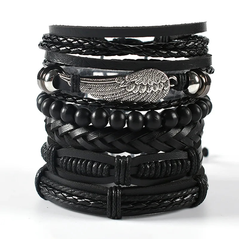 1 Fashion Bracelet Viking Bracelet For Men Hand Bracelets Woven Skull Hand Jewelry Adjustable Leather Set Bracelet