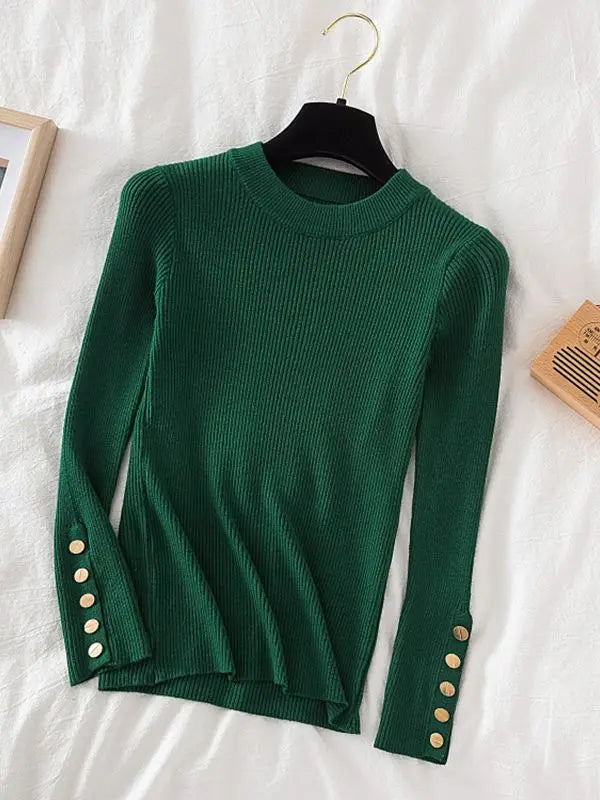 Women's thick sweater pullovers casual button o-neck chic sweater female knit top soft jumper tops