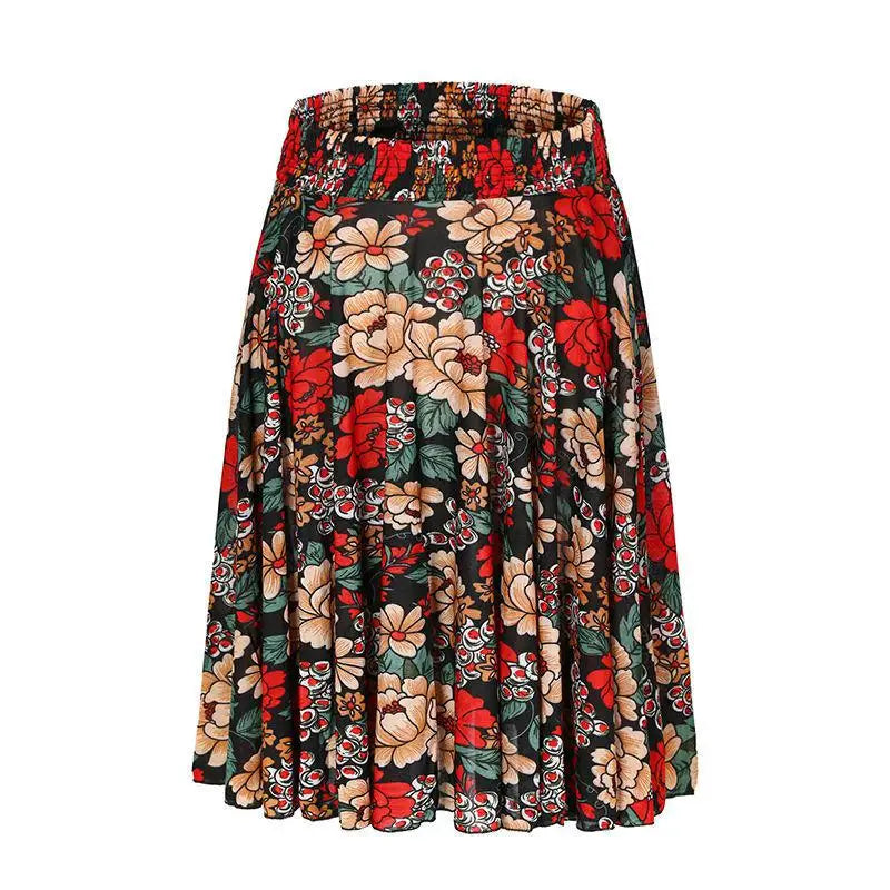 High Waist Printed  Floral Skirt Square Dance Ice Silk