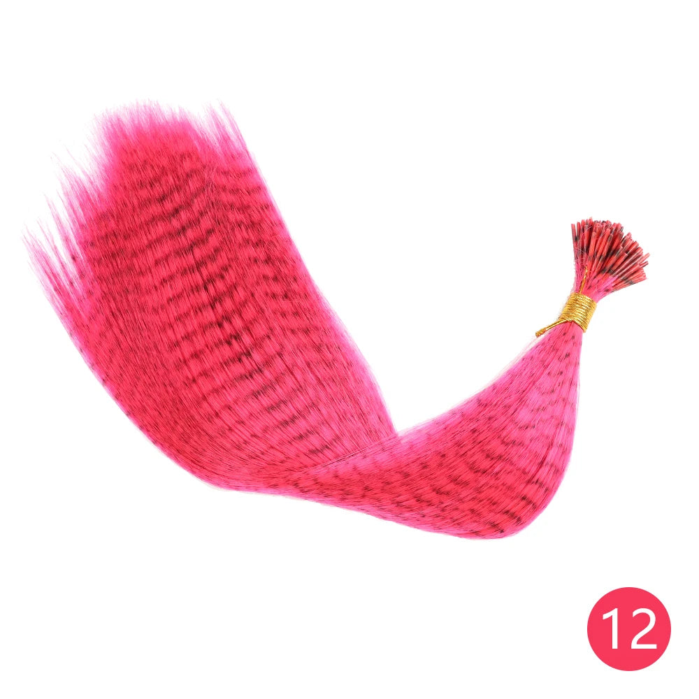 Feather Hair Extension 10Pieces Fake Hair I Tip Rainbow Synthetic Hair 16inch Hairpiece Feather for Hair Extension