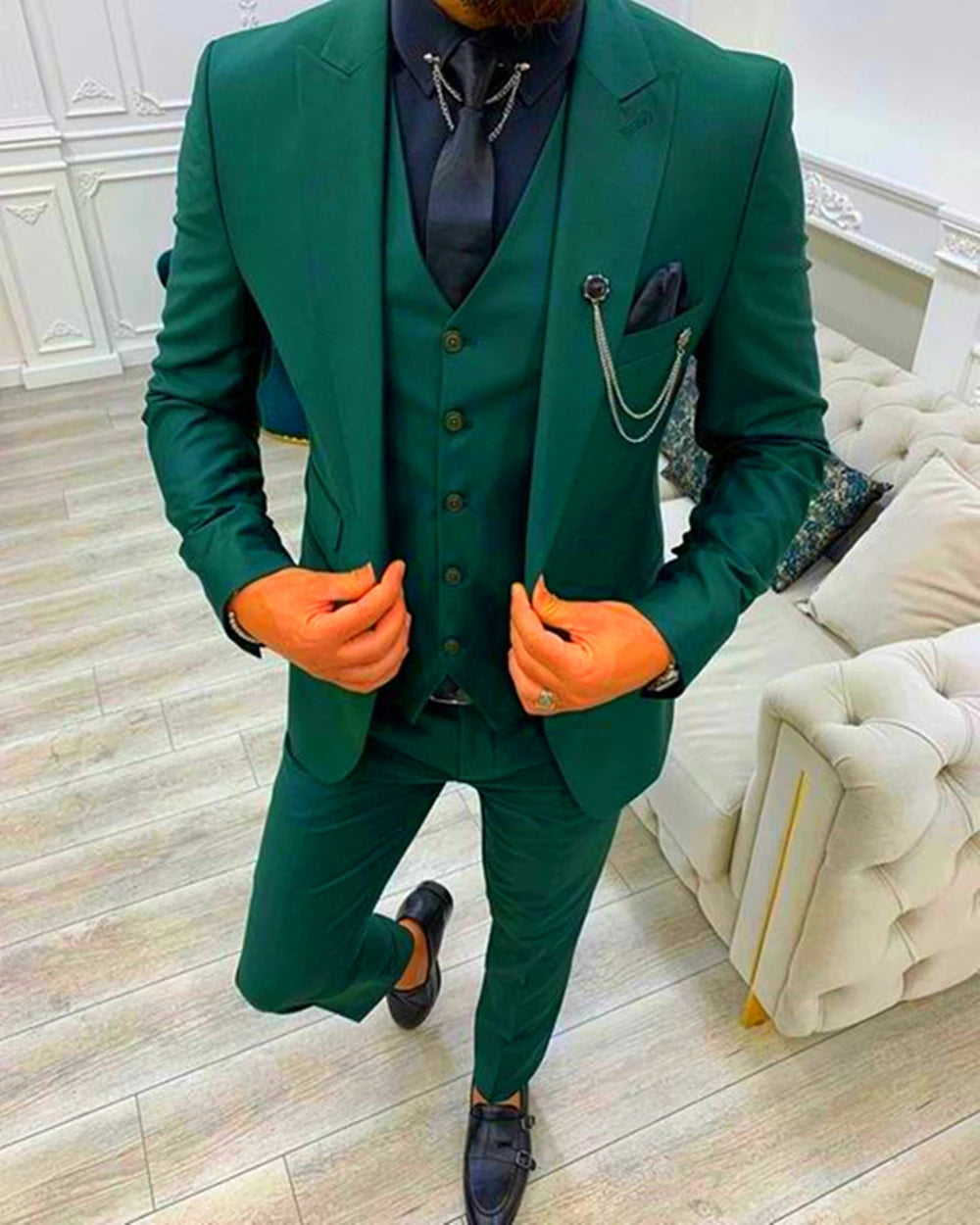 Solid Men Suits 3 Piece Formal Male Suits Fashion Clothing Set Jacket with Pants and Vest