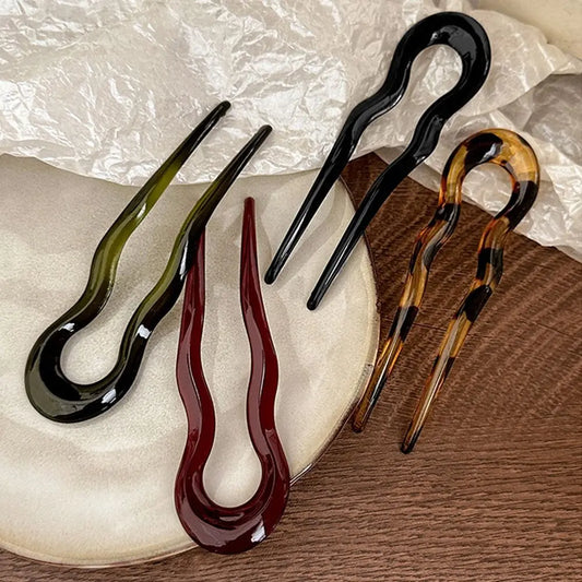 U-Shaped Hair Fork Fashion Tortoiseshell Acetate Acrylic Hairpin Geometric Design Headwear Hair Sticks Women