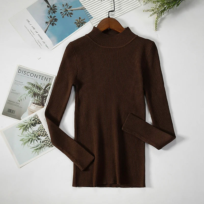 Women's Turtleneck Sweater Knitted Soft Pullovers cashmere Jumpers Basic Solid Soft Sweaters Women Autumn Winter Casual Top