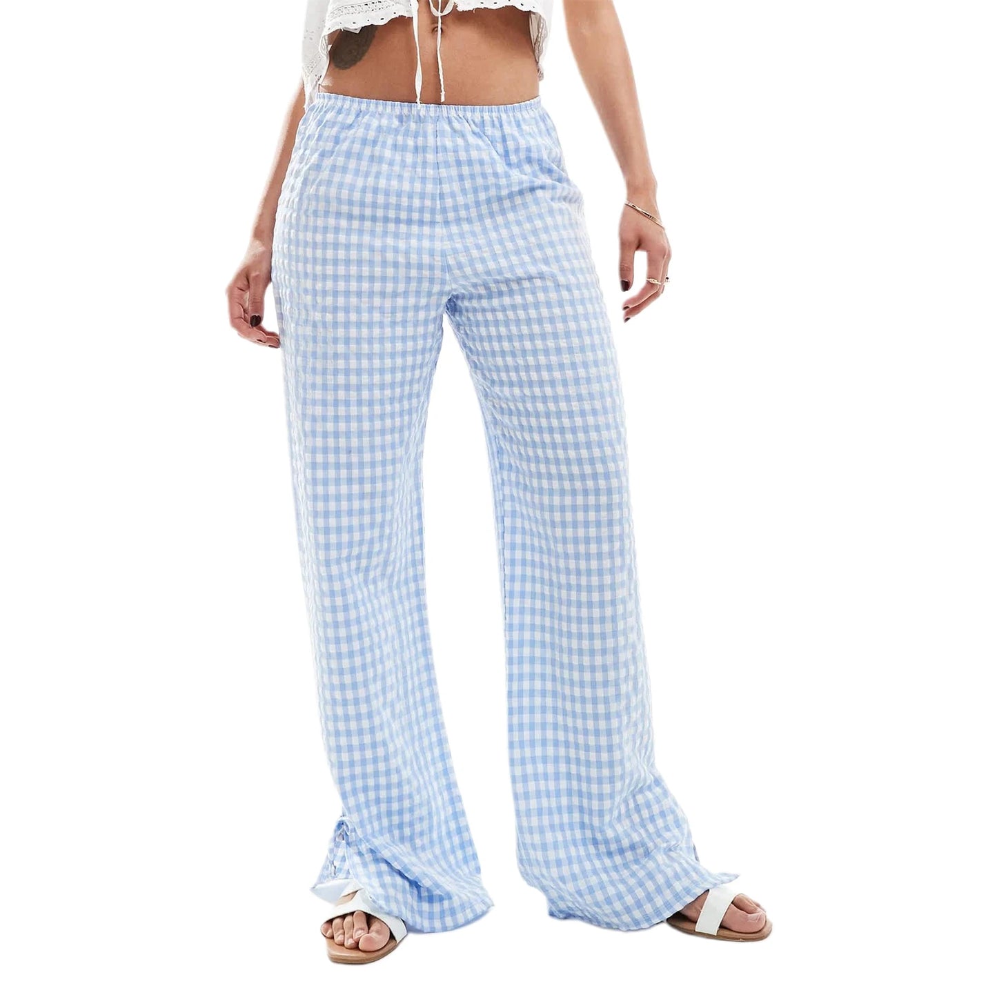 Women s Plaid Print Wide Leg Pants with Slit Detail and Elastic Waistband for a Comfortable and Stylish Look