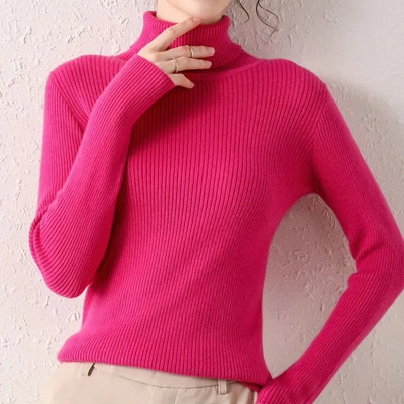Women's Fall Turtleneck Sweater Knitted Soft Pullovers Cashmere Jumpers Basic Soft Sweaters For Women