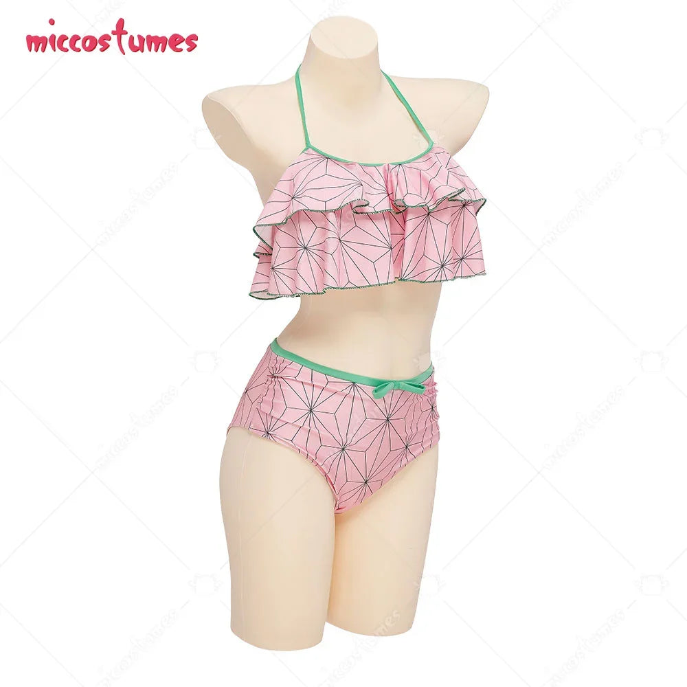 Two Piece Halter Neck Bikini Swimsuit  High Waist Swimwear Flounce Layered Bathing Suit