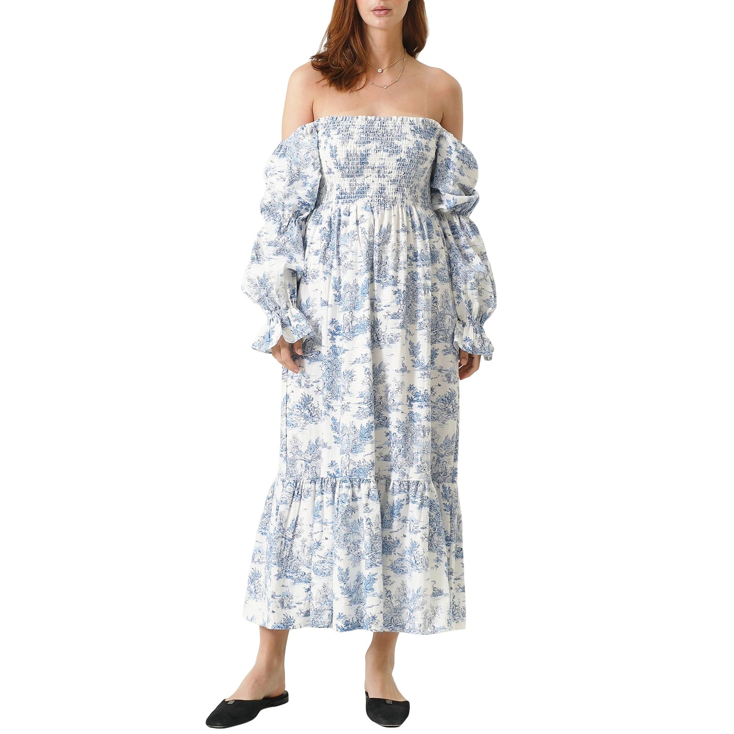 Maxi Dress with Long Sleeves and Off-Shoulder Design