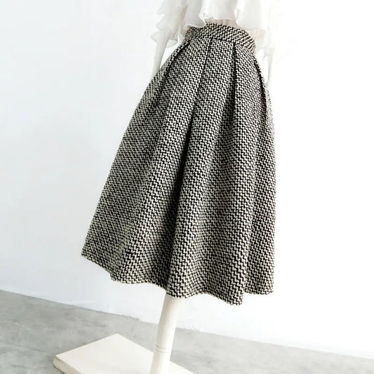 Checker High Waist Poached Skirt