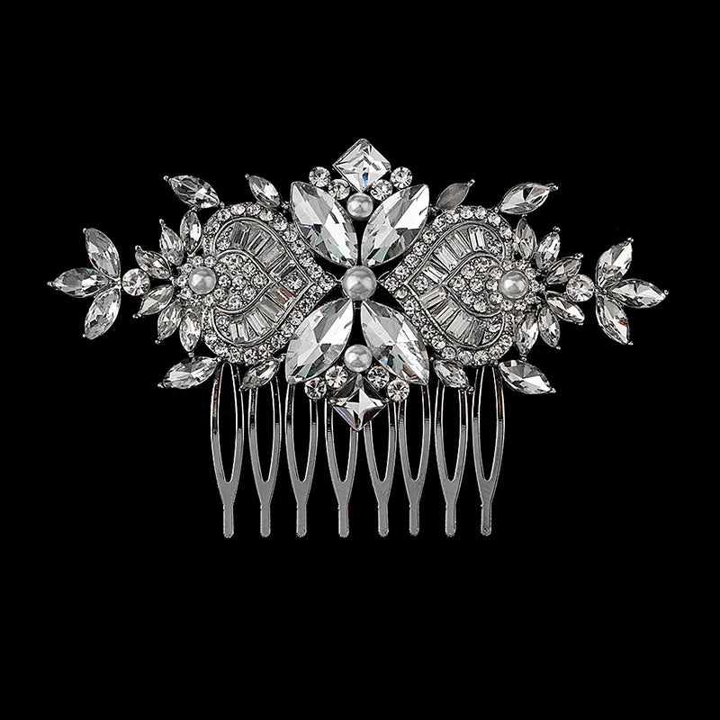 Silver Alloy Hair Comb Handmade Pearls Rhinestones Fashion Metal Headpiece Elegant Hair Jewelery Accessory For Women