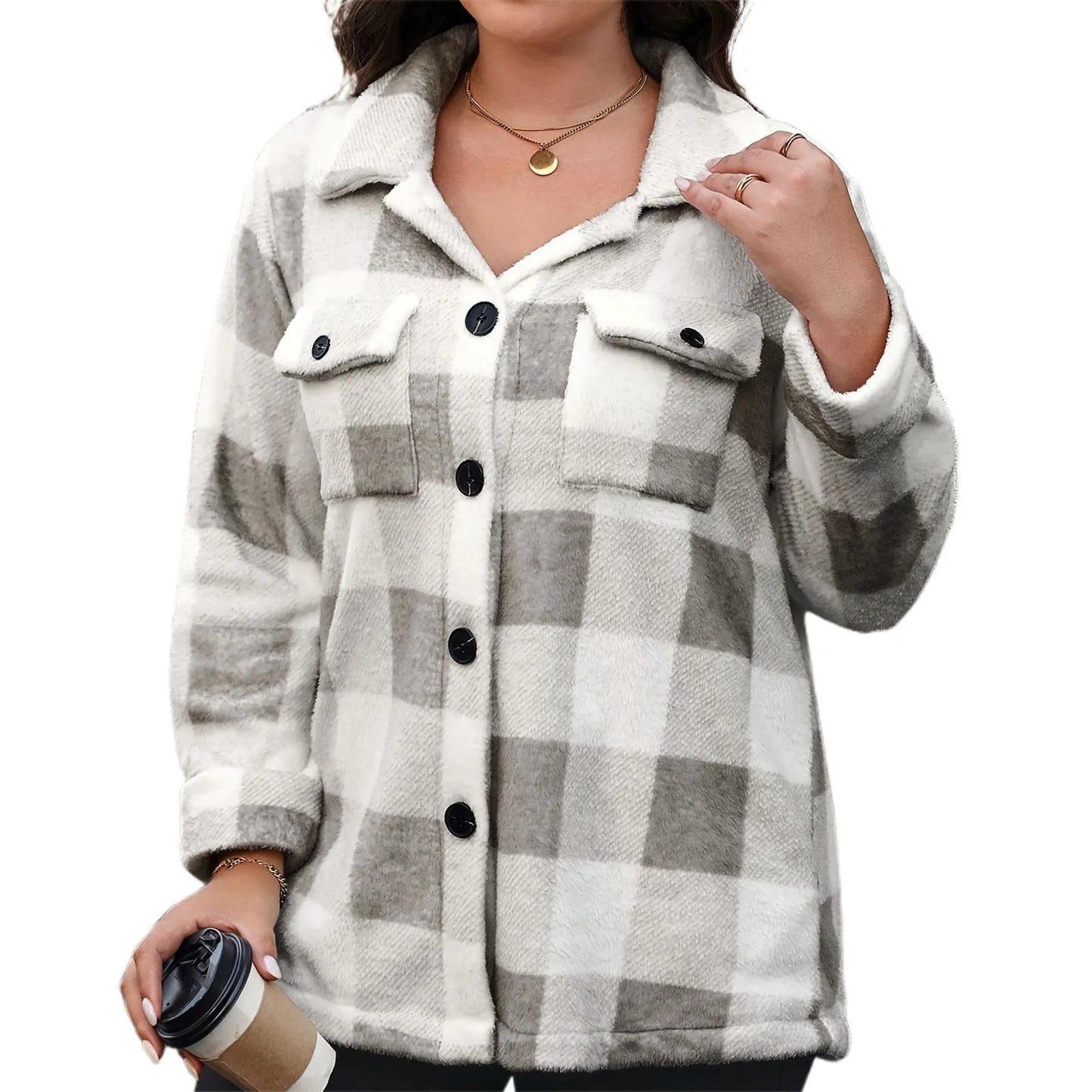 Plaid Coat Stylish Long Sleeve Turn-down Collar Button Closure