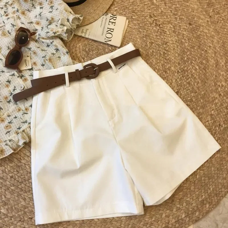 Wide Leg Shorts for Women Thin Cotton A Line Short Pants Office Classic Loose Casual Zipper Women‘s Shorts